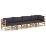 Cumpara ieftin Set mobilier de gradina cu perne gri inchis, 4 piese, bambus