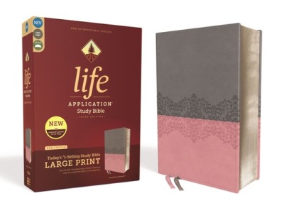 Niv, Life Application Study Bible, Third Edition, Large Print, Leathersoft, Gray/Pink, Red Letter Edition foto