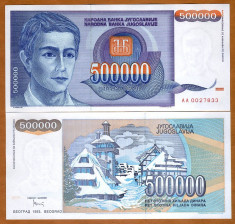 !!! F. RARR : IUGOSLAVIA - 500.000 DINARI 1993 - P 119 - UNC / SERIA AA foto