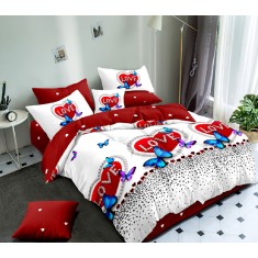 Lenjerie de pat pentru o persoana cu husa de perna patrata, Anwell, bumbac mercerizat, multicolor