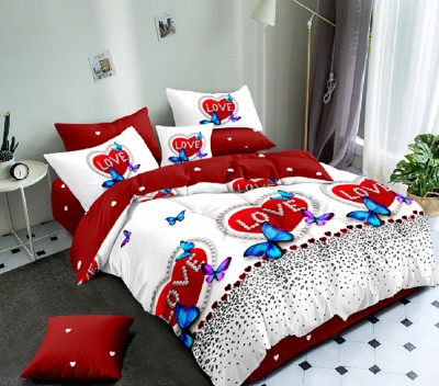 Lenjerie de pat pentru o persoana cu husa elastic pat si 2 fete perna patrata, Anwell, bumbac mercerizat, multicolor foto