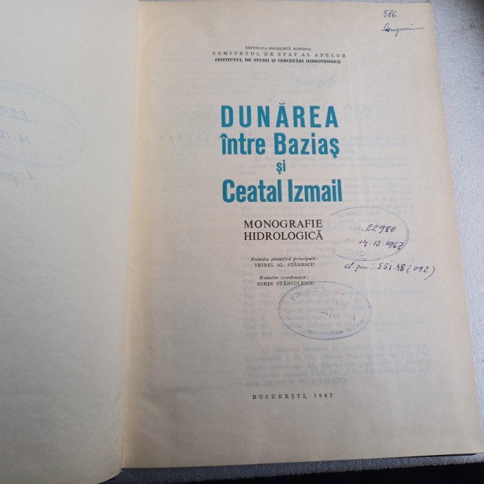 DUNAREA INTRE BAZIAS DI CEATAL IZMAIL.MONOGRAFIE HIDROLOGICA-1967 S4.
