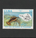 Cuba 1990-Fauna,25 ani Inst.de Oceanologie,homar spinos,scafandru,MNH,Mi.3392, Nestampilat