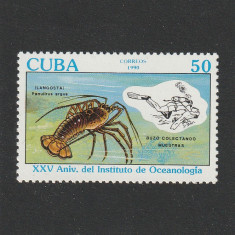 Cuba 1990-Fauna,25 ani Inst.de Oceanologie,homar spinos,scafandru,MNH,Mi.3392