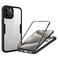 Husa iPhone 15 Pro 360 grade silicon TPU transparenta Negru foto