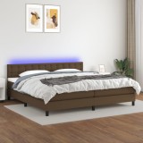 vidaXL Pat cu arcuri, saltea și LED, maro &icirc;nchis, 200x200 cm, textil