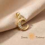 Pandantiv litera C cu zirconia, placaj triplu cu aur 14K