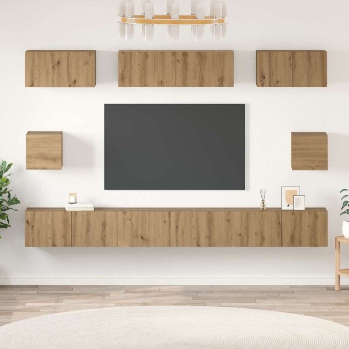 Set dulap TV Pe perete 8 pcs stejar artizanal