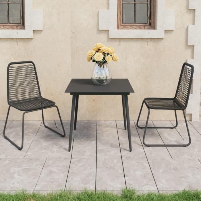 vidaXL Set masă de grădină, 3 piese, negru, ratan PVC 3060112