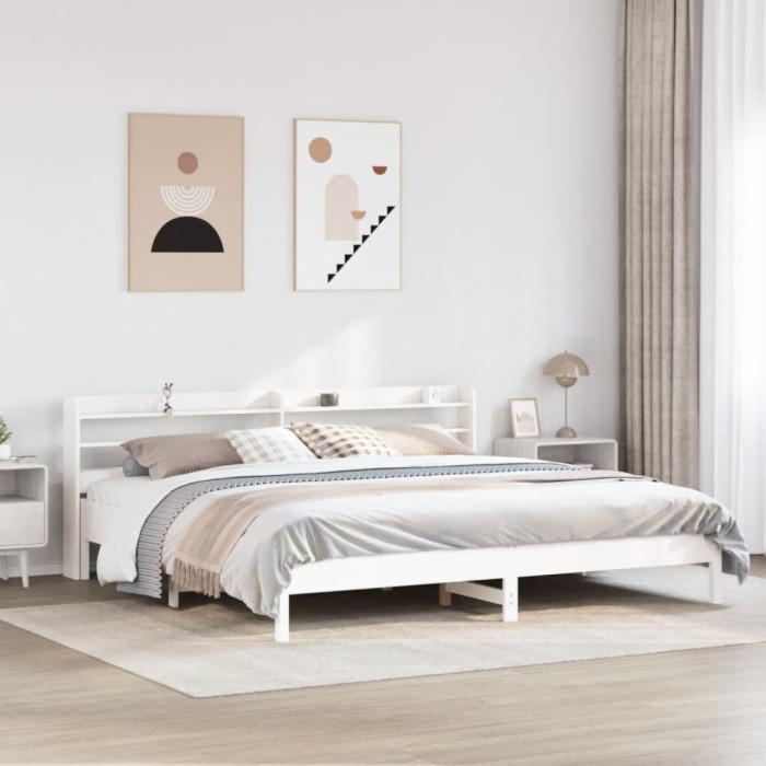 vidaXL Cadru de pat fără saltea, alb, 200x200 cm, lemn masiv pin