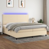 Cumpara ieftin Pat cu arcuri, saltea și LED, crem, 200x200 cm, textil