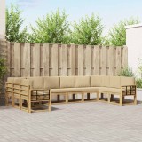 Set canapele exterior modular vidaXL, lemn acacia, 10 piese, alb si bej, gradina