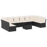 Cumpara ieftin Set canapele de gradina cu perne, 11 piese, negru, poliratan