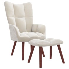 Gossi scaun de relaxare cu taburet, alb crem, catifea
