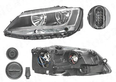 Far Volkswagen Jetta (1b), 07.2010-, fata, Stanga, Tip= Hella; H7+H7+P21W+PY21W; electric; cu motor, DEPO foto