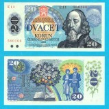 Cehoslovacia (pick 95) 20 Korun 1988 UNC-; Seria Brunovsk&yacute; - considerată una din cele mai artistice serii din Europa