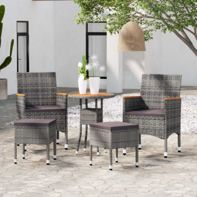 vidaXL Set scaune de grădină cu perne, 5 piese, gri, poliratan foto