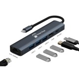 HUB USB-C 6-in-1, PRESTIGE CHARGE&reg;, conectare monitor, alimentare laptop, retea si transfer date - port LAN Ethernet Gigabit 1000Mbps, 4K HDMI, 100W P