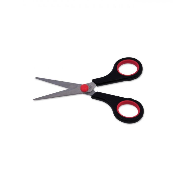 Foarfece Birou, Model Universal, Oțel Inoxidabil, V&acirc;rf Ascuțit, M&acirc;ner Moale, 15cm, Negru-Roșu
