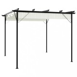 Pergola Gradina Retractabila 3x3m Otel Alb Crem vidaXL Impermeabila