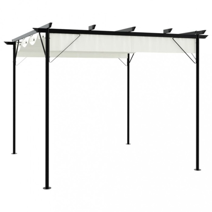 Pergolă cu acoperiș retractabil, alb crem, 3 x 3 m, oțel