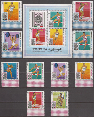 FUJEIRA 1968 SPORT J.O. DE VARA ( serie + colita dt.) MNH foto