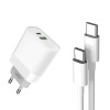 Incarcator Retea cu cablu USB Tip-C XO Design L64, 1 X USB - 1 X USB Tip-C, Quick Charge, 18W, Alb