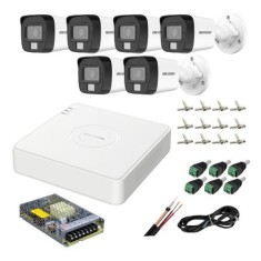 Sistem supraveghere analog Hikvision, 6 camere 5MP dual light audio, DVR 8 canale 4MP, accesorii SafetyGuard Surveillance