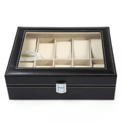 Cutie caseta eleganta depozitare cu compartimente pentru 10 Ceasuri, negru foto