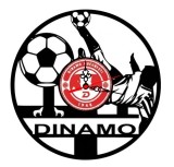 Ceas de perete decorativ realizat din disc de vinil, Model Dinamo Bucuresti, Fotbalist in Foarfeca, Lupi si Mingi, Text Dinamo, Negru, 30 cm