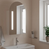 Dulap cu oglinda de baie cu LED, alb, 42x13x70 cm, arcuit