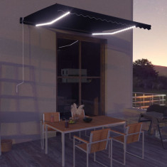 vidaXL Copertină retractabilă cu senzor vânt & LED antracit 400x300 cm