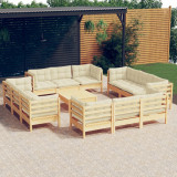 VidaXL Set mobilier grădină cu perne crem,13 piese, lemn masiv de pin