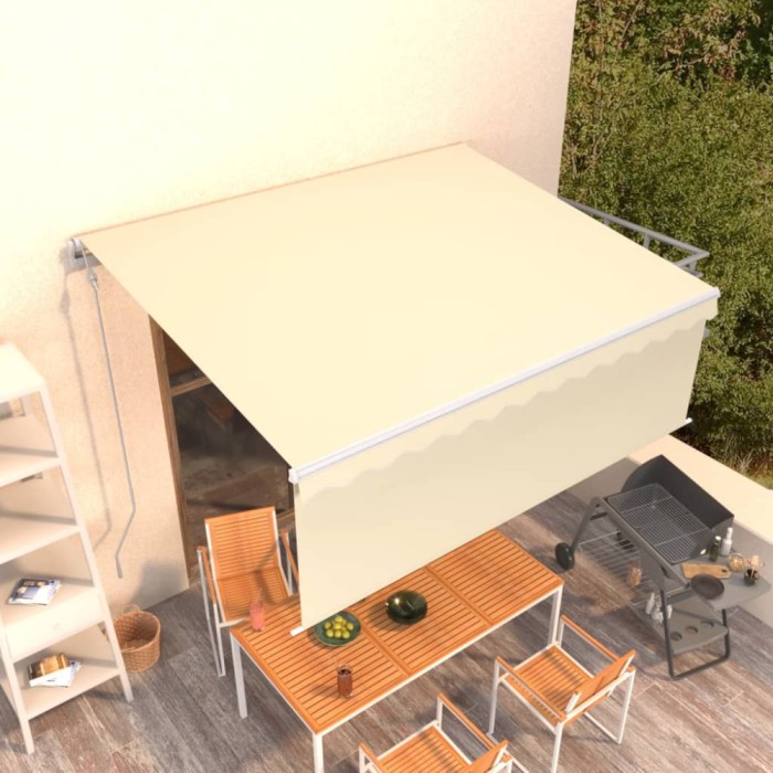 Copertină retractabilă automat cu stor, crem, 4x3 m