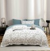 Lenjerie de lux pentru pat dublu,bumbac finet,6 piese,cearceaf cu elastic,alba albastra cu flori-A999, Jojo Home