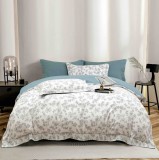 Cumpara ieftin Lenjerie de lux pentru pat dublu,bumbac finet,6 piese,cearceaf cu elastic,alba albastra cu flori-A999, Jojo Home