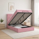 Cumpara ieftin Pat ottoman cu saltea cu headboard Roz 120 x 190 cm Catifea