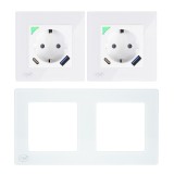 Kit priza dubla smart WiFi PNI WP202 cu USB si rama sticla &icirc;ncastrata