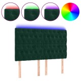 Cumpara ieftin Tablie de pat cu LED, verde inchis, 144x7x118/128 cm, catifea