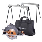 Cumpara ieftin Pachet fierastrau circular de mana Evolution R185CCSX+ cu disc 185mm + geanta + set capre metal