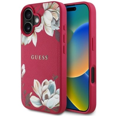 Husa pentru iPhone 16 - Guess Grained Flowers MagSafe (GUHMP16SPGNMPLMF) - Fuchsia foto