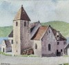 Acuarelă R. Schauber Biserică Veche, Tablou Semnat, 23x23 cm, Pictură Originală