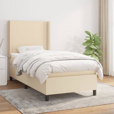 vidaXL Pat box spring cu saltea, crem, 90x200 cm, textil 3131246 foto