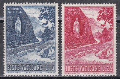 Vatican 1958-100 ani de la aparitia Sf&amp;acirc;ntei Fecioare Maria la Lourdes,2 val.,MNH foto