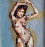 TABLOU nou modern -NUD NR.2-, rama deosebita, pictor roman consacrat, Ulei, Art Deco