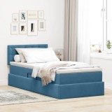 Cumpara ieftin Pat cu LED si saltea Albastru inchis 90 x 190 cm Catifea