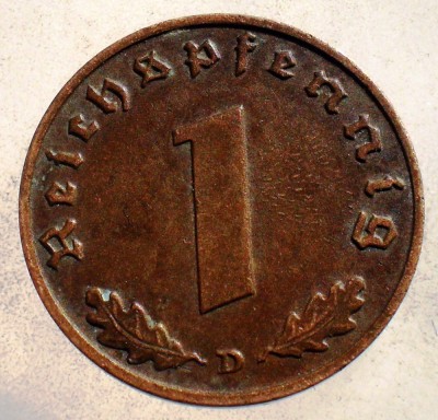 2.558 GERMANIA WWII 1 REICHSPFENNIG 1939 D EROARE foto