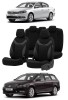 Huse Scaune Auto VW Passat B7 (2010-2015) Piele+Textil Gri, Compatibile Airbag, Set Complet Fata+Spate, Buzunare