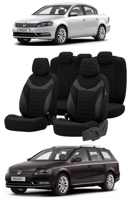 Set huse scaune piele si textil compatibile VW PASSAT B7 (2010-2015) Gri