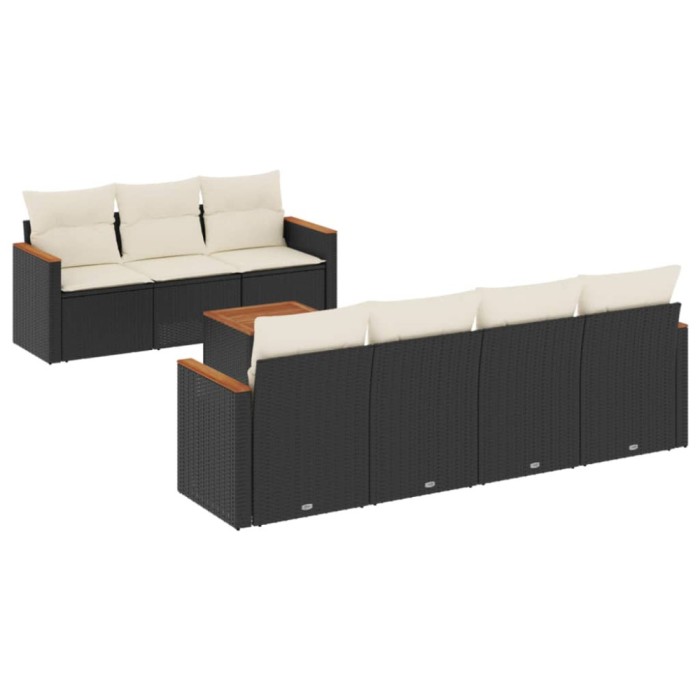 Set mobilier de gradina cu perne, 8 piese, negru, poliratan
